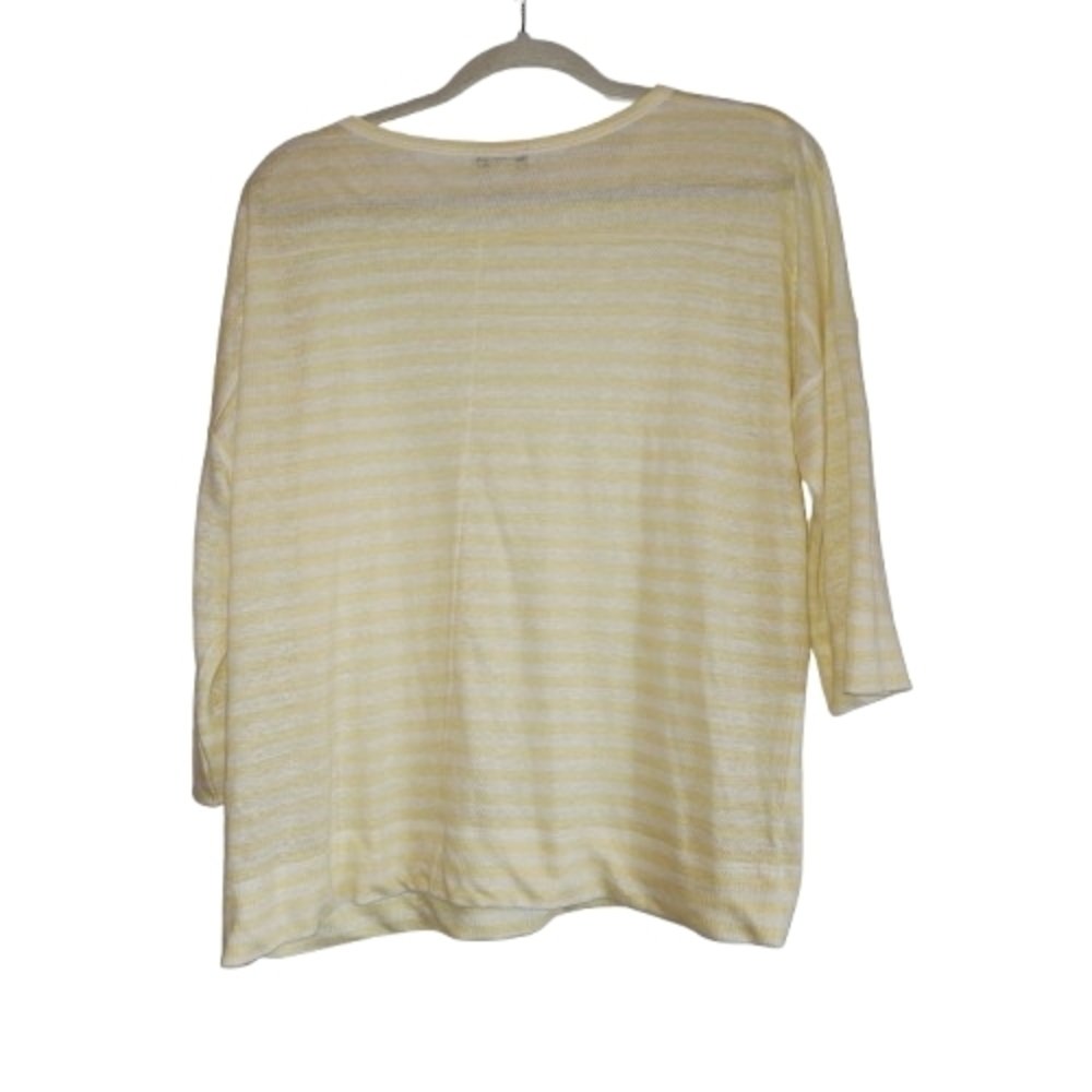 Nordstrom Signature 100% Linen Yellow/White Striped 3/4 Sleeve Top Size M Light - Picture 2 of 8